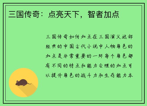 三国传奇：点亮天下，智者加点